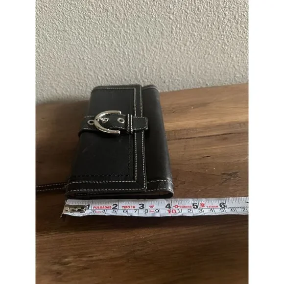 Vintage Coach Black Leather Single Stitch Silver Buckle Tri-Fold Wallet - Picture 11 of 14